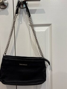 Enzo Angiolini Black Leather Shoulder Bag with Silver Chain Strap